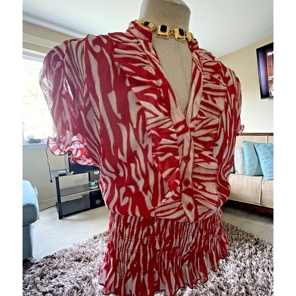 Vintage Erica Brooke Women's V-Neck Ruffle Top Blouse Sze 24 Short Sleeve Career - Picture 3 of 11